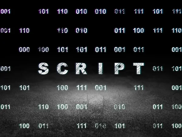 Programmering concept: Script i grunge mörkt rum — Stockfoto