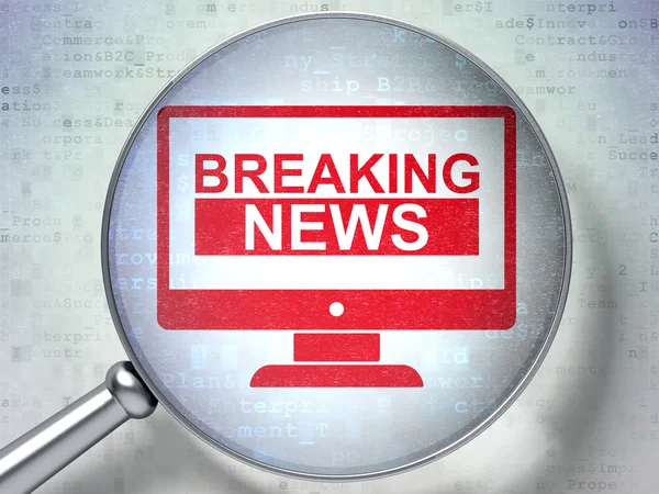 Concetto di novità: Breaking News On Screen con vetro ottico su sfondo digitale — Foto Stock