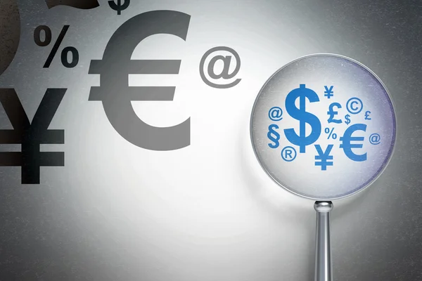 Ekonomi kavramı: Finans simgesi ile dijital arka plan üzerinde optik cam — 스톡 사진