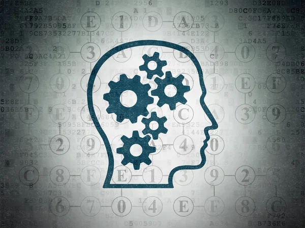 Informatie concept: hoofd met Gears op digitale Data-Paper achtergrond — Stockfoto