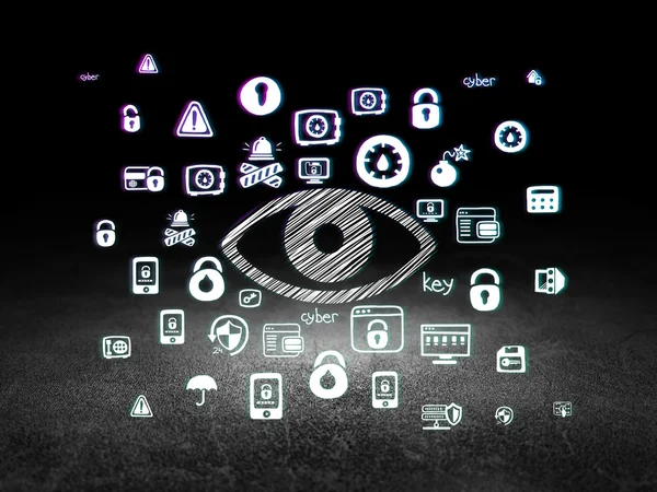 Security concept: Eye in grunge dark room — Stock fotografie