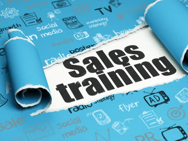 Marketing concept: black text Sales Training under the piece of  torn paper — Stock Photo, Image