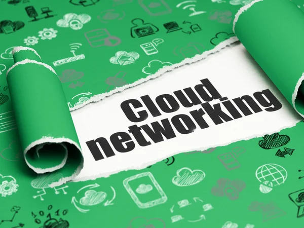 Concepto de tecnología Cloud: texto negro Cloud Networking bajo el pedazo de papel roto —  Fotos de Stock