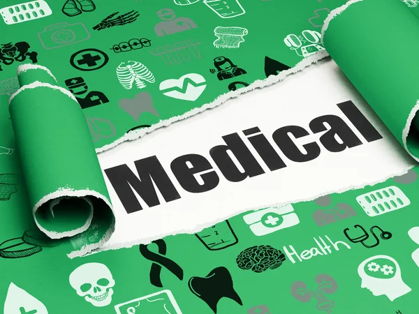 Medicin koncept: svart text Medical under biten av rivet papper — Stockfoto
