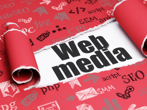 Web-Design-Konzept: Schwarzer Text Web-Medien unter dem Stück Papier gerissen — Stockfoto