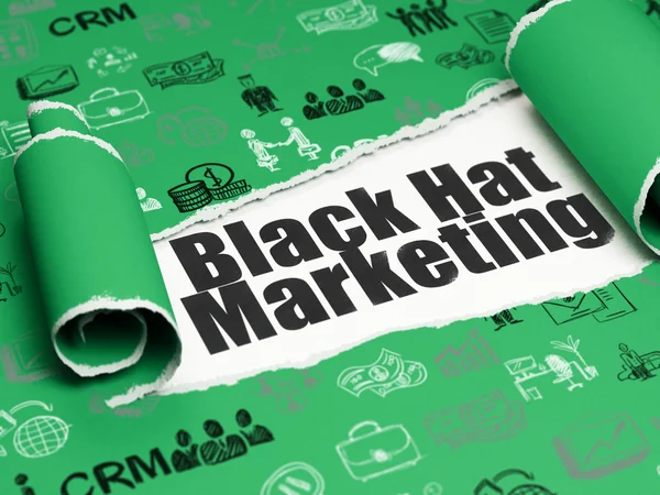 Conceito de finanças: texto preto Black Hat Marketing sob o pedaço de papel rasgado — Fotografia de Stock