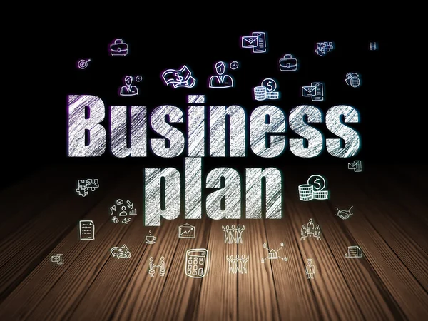 Business concept: Business Plan in grunge dark room — Stock Photo, Image