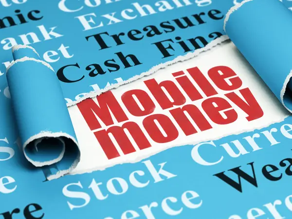 Banking concept: rode tekst mobiel geld onder het stuk van gescheurde papier — Stockfoto