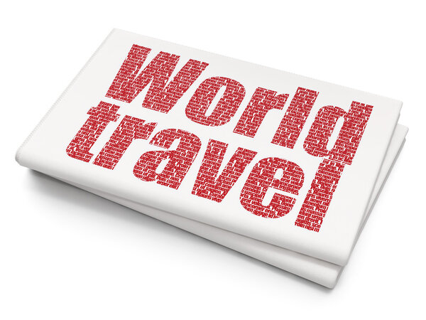 Tourism concept: Pixelated red text World Travel on Blank Newspaper background, 3D rendering