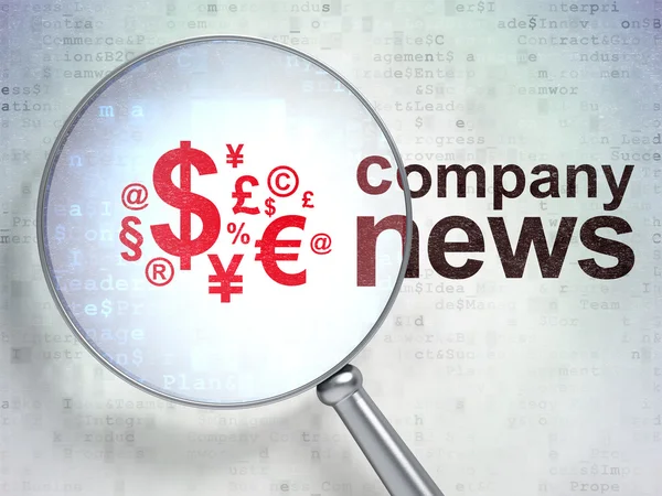 News concept: Finance Symbol and Company News with optical glass