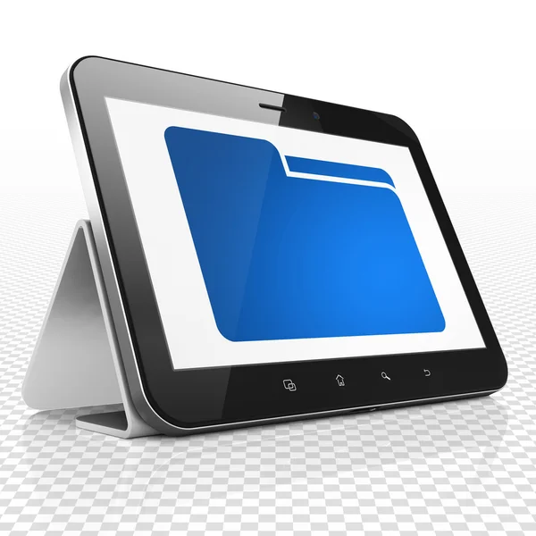 Obchodní koncept: tabletový počítač s složky na displeji — Stock fotografie
