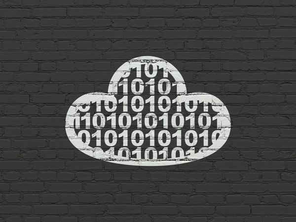 Cloud computing koncepce: Cloud s kódem na pozadí zeď — Stock fotografie