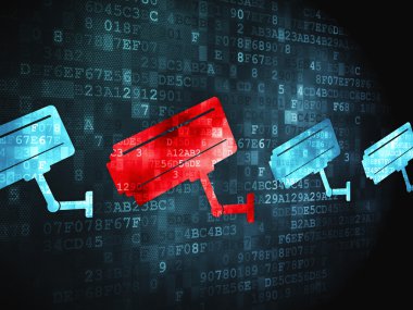 Koruma kavramı: Cctv kamera dijital arka plan üzerinde
