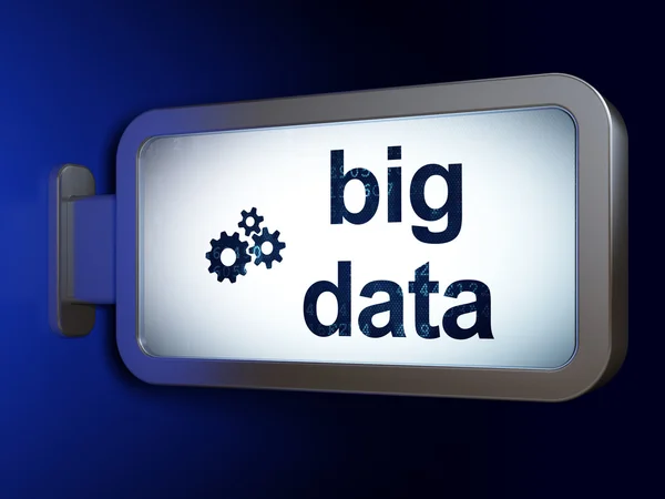 Datenkonzept: Big Data und Zahnräder auf Plakatwänden — Stockfoto