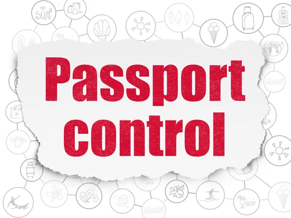 Έννοια του τουρισμού: τον έλεγχο διαβατηρίων σε φόντο σχισμένο χαρτί — Φωτογραφία Αρχείου