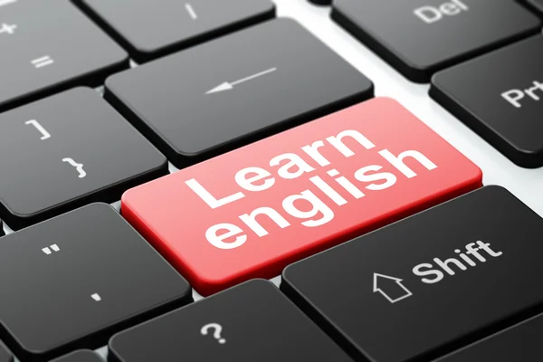 Studying concept: Learn English on computer keyboard background — Stockfoto