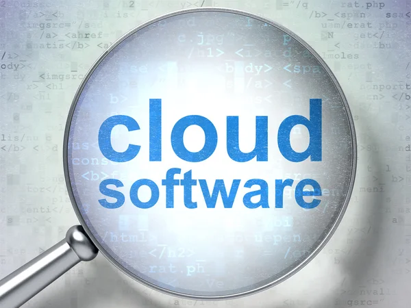 Σύννεφο δικτύωσης έννοια: το λογισμικό Cloud με οπτικό γυαλί — Φωτογραφία Αρχείου