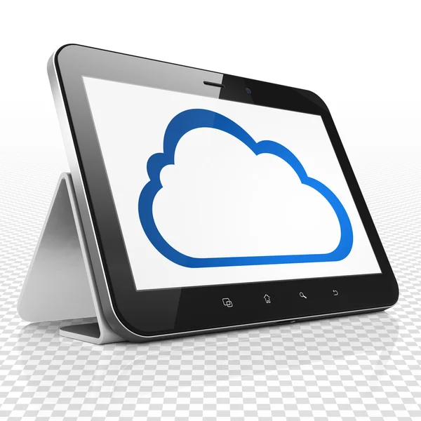 Cloud networking concept: Tablet Computer with Cloud on display — Stock Photo, Image