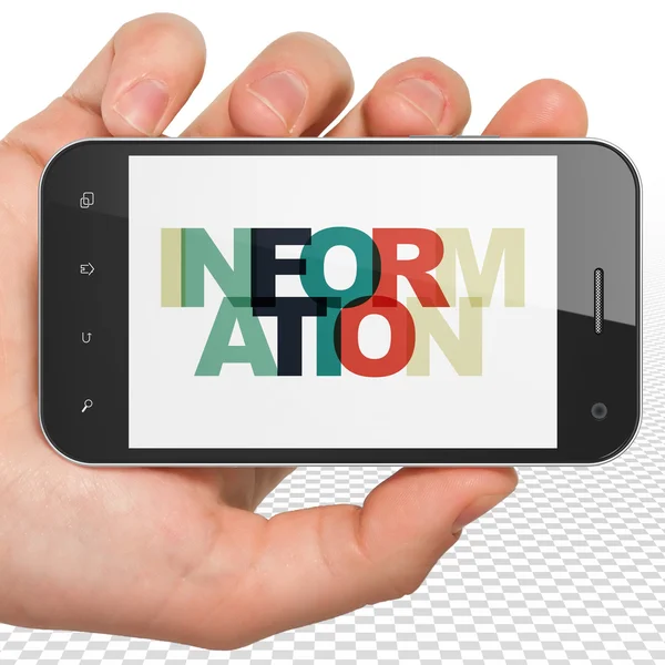 Concepto de información: Smartphone de mano con información en pantalla —  Fotos de Stock