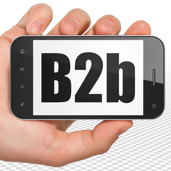 Geschäftskonzept: Smartphone mit b2b-Display in der Hand — Stockfoto