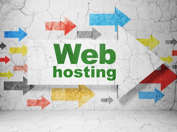 Conceito de Web design: seta com Web Hosting no fundo da parede grunge — Fotografia de Stock