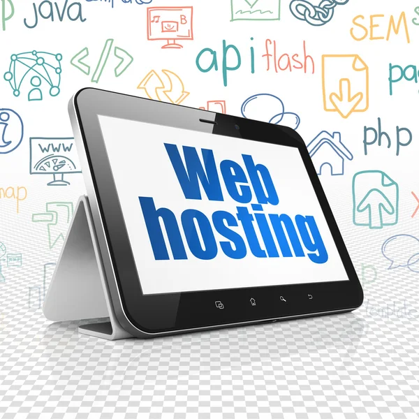 Web development concept: Tablet Computer with Web Hosting on display — Stock Photo, Image