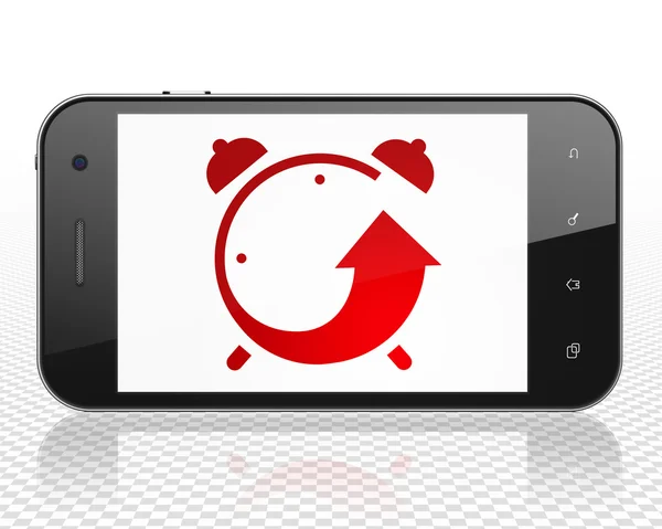 Концепція часової лінії: Смартфон з будильником на дисплеї — стокове фото
