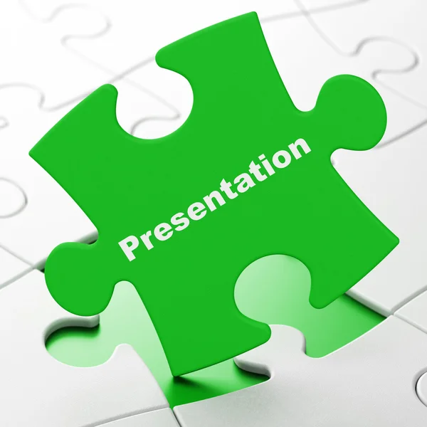 Marketing concept: presentatie op puzzel achtergrond — Stockfoto