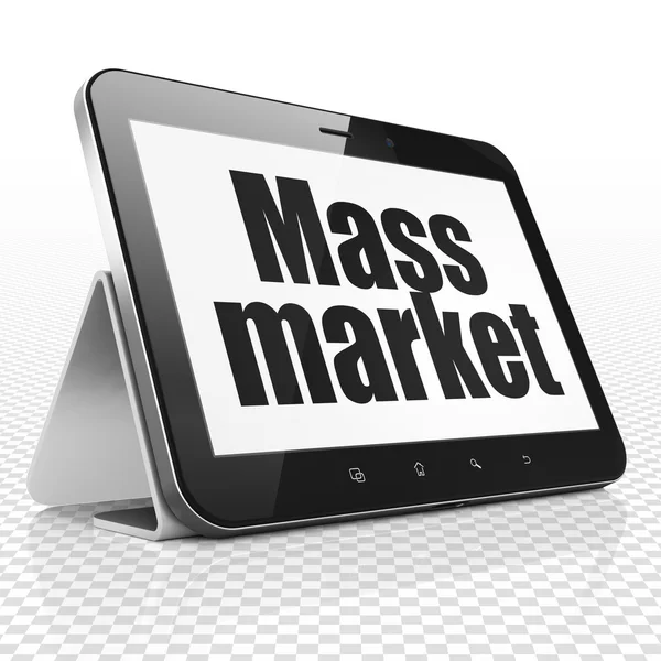 Concetto di marketing: computer tablet con mercato di massa in mostra — Foto Stock