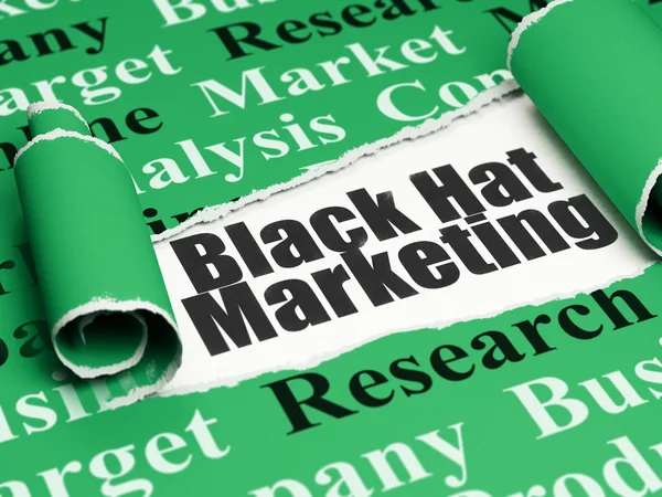 Mainonta käsite: musta teksti Black Hat Marketing alla pala revitty paperi — kuvapankkivalokuva