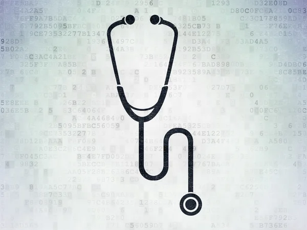 Sağlık kavramı: dijital veri kağıt arka plan üzerinde stetoskop — Stok fotoğraf