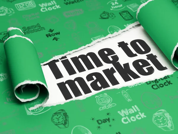 Timeline concept: black text Time to Market under the piece of  torn paper — Stock Photo, Image