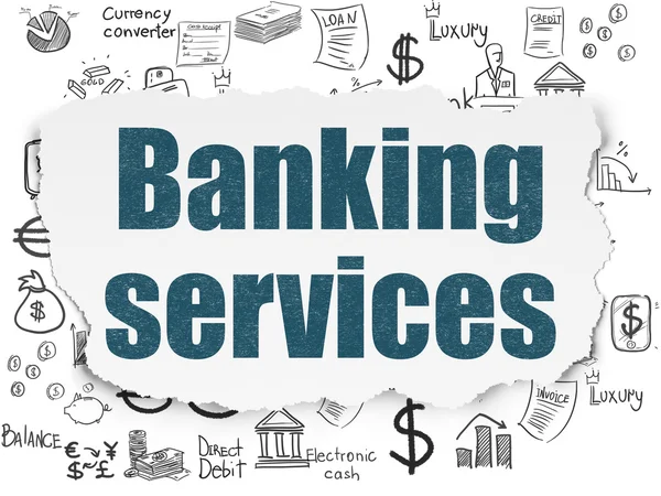 Банковская концепция: банковские услуги на фоне порванной бумаги — стоковое фото