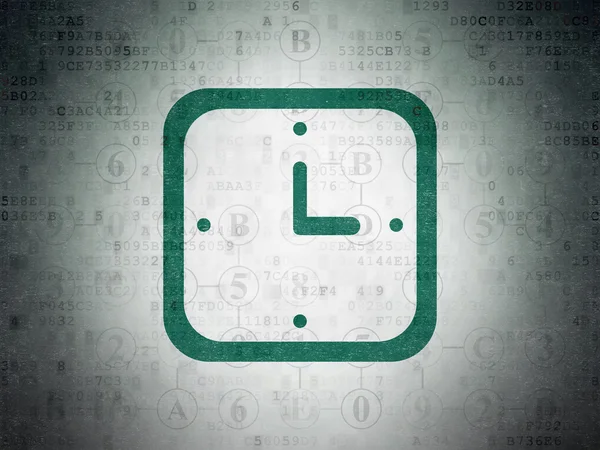 Koncepcja Timeline: Zegarek na tle cyfrowych danych papierze — Zdjęcie stockowe