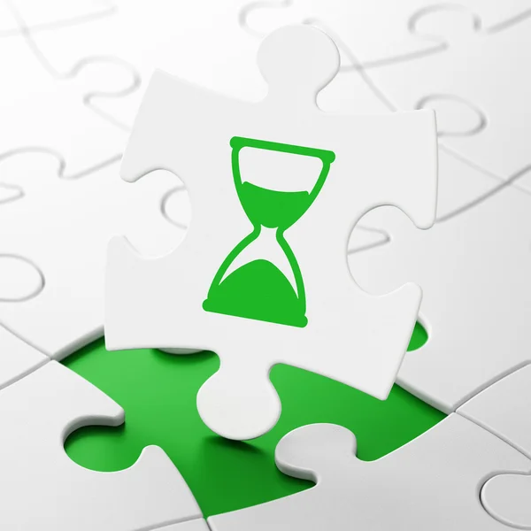 Timeline concept: Hourglass on puzzle background — Stock Photo, Image