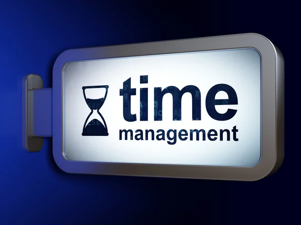 Timeline concept: Time Management and Hourglass on billboard background — Stock Photo, Image