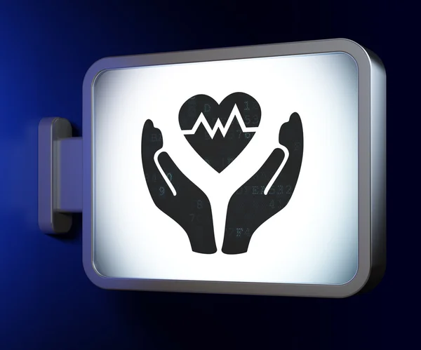 Insurance concept: Heart And Palm on billboard background — Zdjęcie stockowe