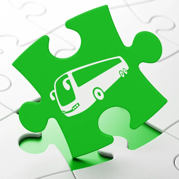 Travel concept: Bus on puzzle background — Stok fotoğraf