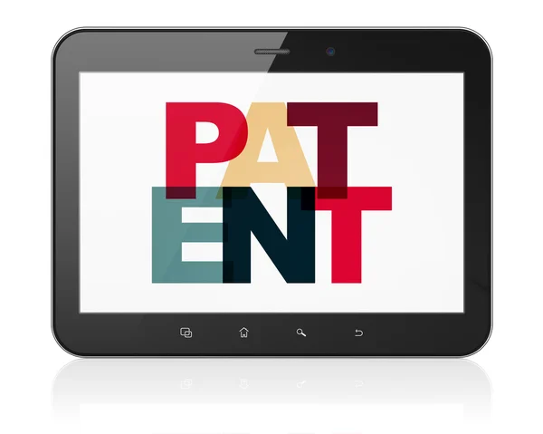 Concepto de ley: Tablet Computer con patente en pantalla — Foto de Stock