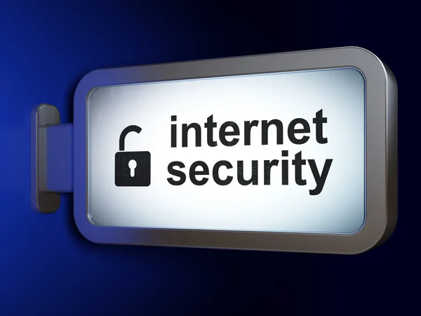 Concept de sécurité : Internet Security et cadenas ouvert sur fond de panneau d'affichage — Photo