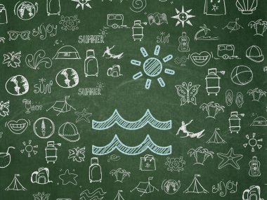 Tatil konsepti: Okul panosunda plaj arka plan