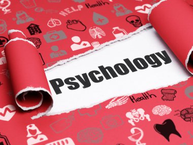 Tıp kavramı: yırtık kağıt parçası altında siyah metin Psikoloji