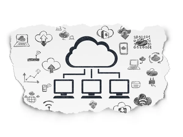 Concept de Cloud Computing : Cloud Network sur fond de papier déchiré — Photo