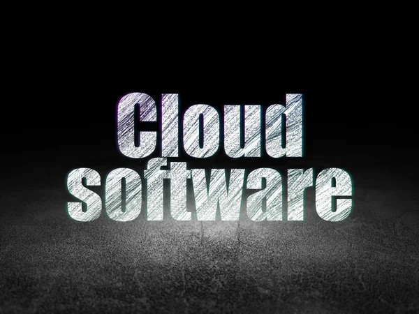 Návrh technologie cloud: Cloud Software v temné místnosti grunge — Stock fotografie