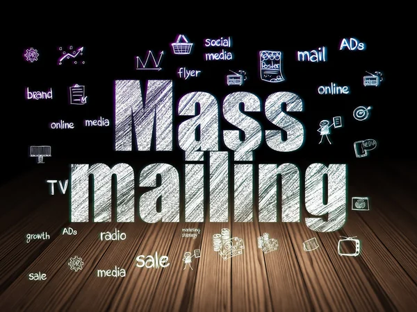 Advertising concept: Mass Mailing in grunge dark room — Stock Photo, Image