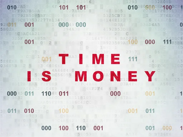 Concept de temps : Le temps est argent sur fond de papier de données numériques — Photo