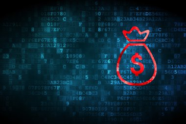 Para birimi kavramı: dijital arka plan üzerinde para çantası