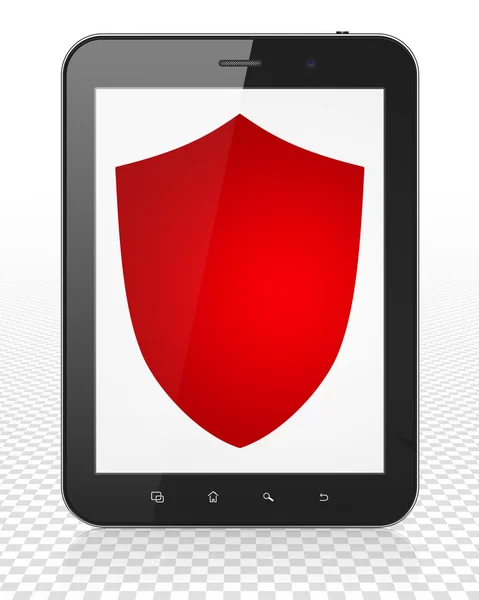 Privacy concept: Tablet PC computer met Shield op display — Stockfoto