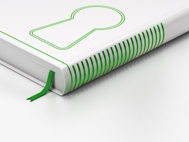 Bilgi kavramı: kapalı kitap, beyaz arka plan üzerinde Keyhole