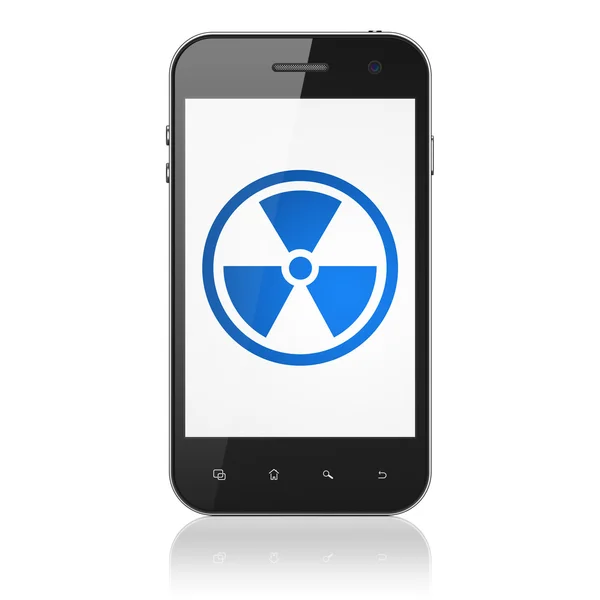 Conceito de ciência: Smartphone com radiação em exibição — Fotografia de Stock